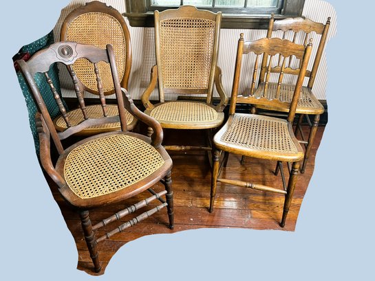 1B/ 5pcs - Lovely Vintage Cane Chairs - 2 Rockers, 3 Side Chairs