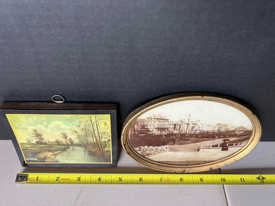 1B/ 2pcs - Small Vintage Framed Photo: Gardens Yarmouth And River Scene