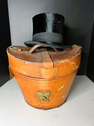 1B/ Box - Fabulous Antique Top Hat By Satchell & Son With Leather Carry Case