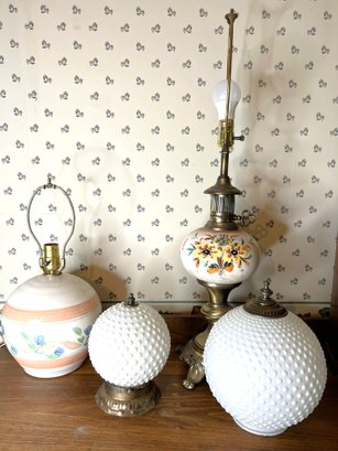 DR/ 4pcs - Table Lamps And Ceiling Light: Hobnail, Painted Pottery, Painted Ceramic Etc