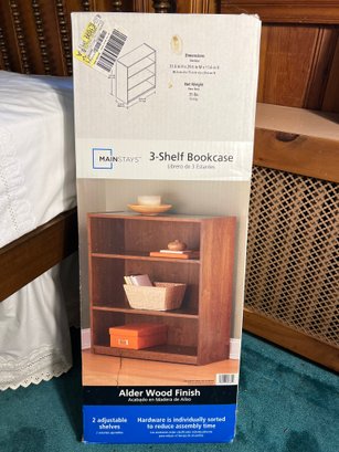 3B/ New In Box - 3 Shelf Bookcase By Mainstay, Alder Wood Finish - Unassembled