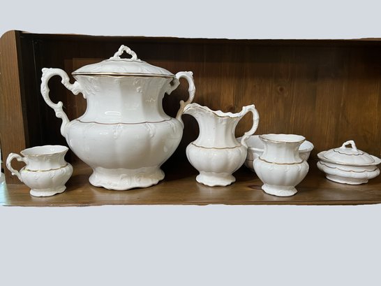 DR/ 9pcs Incl Covers - 'Sevres' Porcelain/Ironstone Collection And White & Gold Bowl