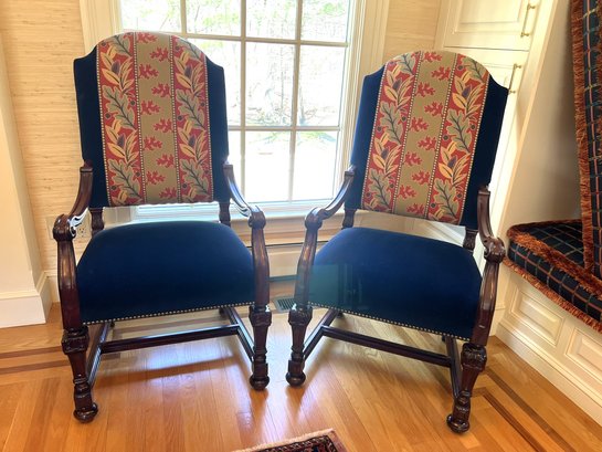 LR/ 2pcs - Blue Velvet Seat High Back Arm Chairs (game Chairs) #1