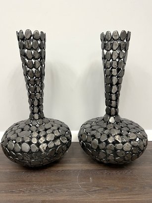 Pair Of Beautiful Metal Art Deco Floor Vases