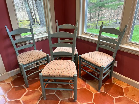SR/ 4pcs - Wood Frame Ladder Back Side Chairs W Southwestern Design Upholstered Seats