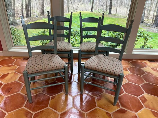 SR/ 4pcs - Wood Frame Ladder Back Side Chairs W Southwestern Design Upholstered Seats