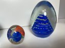 5 Gorgeous  Art Glass Assorted Paper Weights In Blue