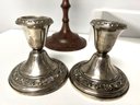 3 Candlestick Holders - 2 Low Gorham Sterling Cement Filled & 1 Reddish Metal Candelabra From India