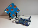 2 Colorful Whimsical Small Dishes - Deep Glass By Wild Eye Designs, Square Ceramic By All U Can Handle