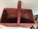 4 Pc Basket Bundle - Large Handled Red Wicker, Set Of 3 Handled Brown Wood Strip