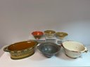 6 Assorted Earth Tone Pottery Bowls - 3 Larger W Handles, 3 Smaller Fluted, By Foreside, Countryside, Etc