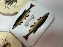 4 Vintage D&C Delinieres & Cie Limoges Fish Plates & 1 Covered Fish Box Hand Painted Germany