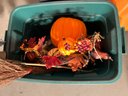 BL/ Large Plastic Tote Filled W Assorted Fall Autumn Halloween Decor Items