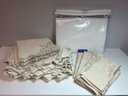 Lovely Embroidered Edged Tablecloth W 11 Napkins, New Vinyl 52'x90' Tablecloth, 4 Damask Gold Napkins
