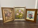 3 Framed Artwork Of Flowers - 1 Print French Gold Frame, 2 Paintings 1 Signed Davis Carroll