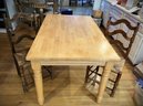 K/ 3 Pcs - Great Sized Butcher Block Kitchen Table W 2 Ladder Back Rush Seat Side Dining Chairs