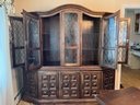 DR/ Impressive 2 Pc Wood China Cabinet W Glass Shelves, Glass Front Doors W Iron Overlay Pattern & Keys