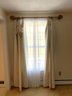 LR/ Pair Of Beautiful 84' Long Ivory Damask Lined Drapes With Heavy Fringe Tops & Wood Rods / 4 Panels