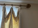 LR/ Pair Of Beautiful 84' Long Ivory Damask Lined Drapes With Heavy Fringe Tops & Wood Rods / 4 Panels
