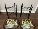 Pair Of Vintage Painted Metal Tray Tables W Wood Folding Frames