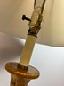 Lamp #2 - Lovely Gilt Carved Table Lamp W Neutral Colored Cut Corner Inverted Square Bell Shade