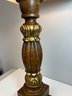 Lamp #3 - Brown Wood Gilt Carved Accent Table Lamp W Neutral Colored Cut Corner Square Shade
