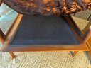 P/ 3pcs - MCM Wood & Crushed Velvet Chair, Hexagon Table W Smoked Glass Top & Wicker Tray Of Shells