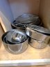 K/ 2 Lower Cabinets W Assorted Cookware - Pots, Pans, Colanders/Strainers, Mixing Bowls Etc