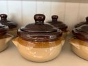 K/ 8 Glazed Ceramic 3 Tone Brown Covered Individual Bean Soup Crocks