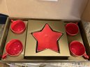 K/ 2 New In Box Espresso Sets - I Godinger & Co Rosebud Set And Holiday Star Red Set