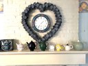 K/ Teapots & Decor Bundle - Clocks, Tea Towels, Heart Pinecone Wreath - Vera Bradly, Nantucket, Dansk...