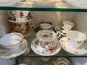 K/ 3 Shelves 19 Asstd Bone China Teacups - Bavaria, England, China, Staffordshire, Regency, Roslyn, Queens Etc