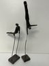 Pair Of 2 Black Iron Metal Gymnast Sculpture Figures On Pedestal Stands