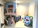 K/ Shelf Of 5 Asstd Teapots - Otagiri, Royal Danube, Victoria..etc