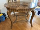 K/ 4 Pcs - Round Marble Top Metal Framed Table W 3 Matching Metal Framed Upholstered Seat Dining Chairs