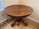 FR/ Stately Vintage Round Wood Table Pedestal W 4 Huge Claw Feet