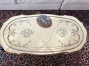 FR/ Vintage Oval French Provincial Style Painted Coffee Table & Victorian Style Scene On Oval Wall Plaque