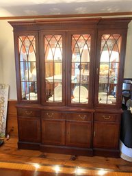 ST/ Gorgeous Ethan Allen '18th Century Mahogany' 2 Pc Lighted Wood & Glass Hutch Cabinet