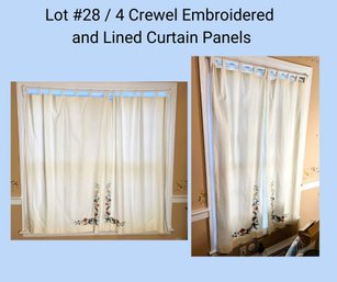 DR/ 4pcs - Lovely Crewel Embroidered Lined Curtain Panels