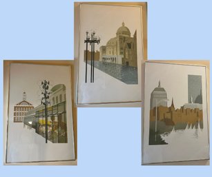 S/ Series Of 3 Large Impressive Boston Scenes Signed & Numbered Serigraph Prints - Local Artist Marcia Gibbons