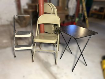 C/ 7pcs - Folding Chair, Table And Step Lot