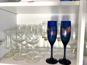K/ 16pcs - Shelf Of Assorted Stem Ware Glasses