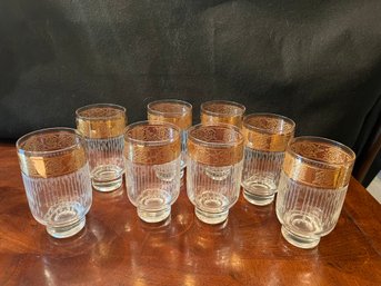 DR/ Set Of 8 MCM Hollywood Regency Unique Culver Tyrol Starlight 22Kt Gold Embossed Tumblers