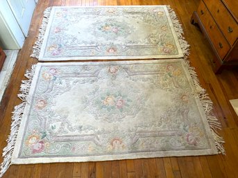 4U/ 2pcs - Pretty Area Rugs: Cream, Peach, Pink With Fringe On Ends