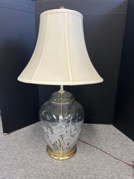 AN/CR176 - Etched Glass Lillies Ginger Jar Lamp With Shade