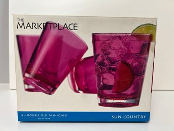 New In Box 4 Raspberry Pink Colored Acrylic 14oz Double Old Fashioned Tumblers