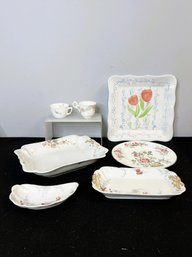 C/ 7pcs - Assorted China Serving Pieces And Cups: Embassy Ware, Havilland, Wedgwood Etc
