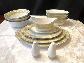 DR/2 Box 13 Pc Beautiful Sango China 'Blue Ridge' Serve Ware - 4 Platters, 6 Bowls, Salt Pepper, Gravy W Plate