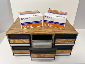 3 Pcs - Vintage 6 Drawer Cassette Tape Holder & 2 Boxes Sony DC-90N Dictation Cassette Tapes