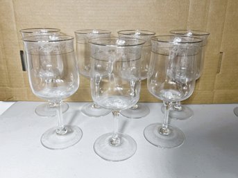 L/ 7pcs - Tall Glass Ware, Etched With Silver Rims